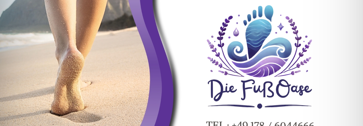 Bauzaunbanner für Die FußOase mit Wellnessmotiv, Logo und dem Slogan „Wellness beginnt bei den Füßen“